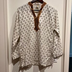 White floral Kurti- White and Brown Patterned